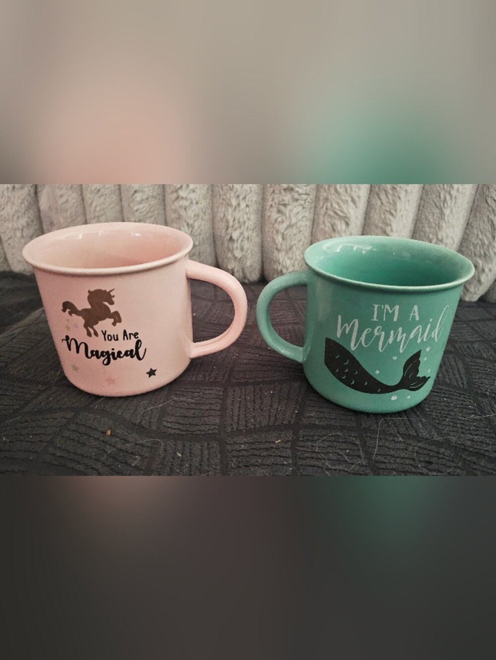 Pastel Pink and Mint Green Ceramic Mugs - Set of 2